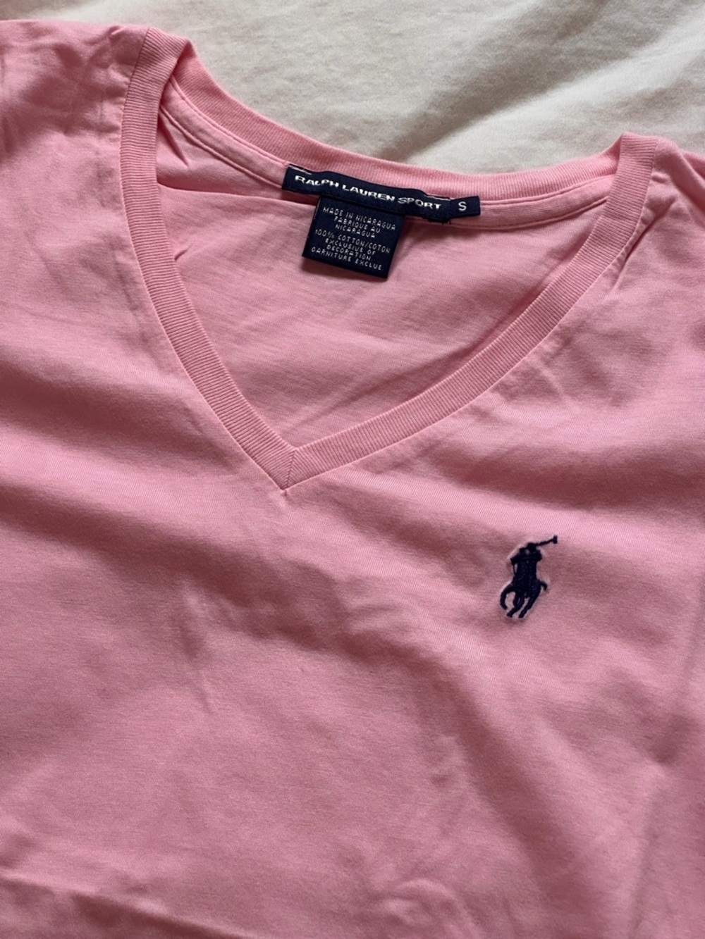 Polo Ralph Lauren Cotton Vneck Tshirt - Pink Blue - S - Picture 2 of 3